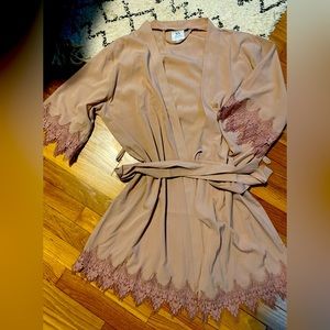 Silk Robe with Lace Detail